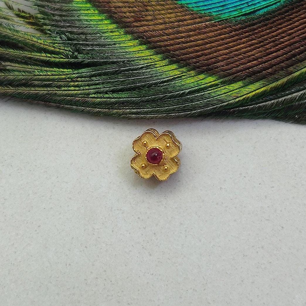 18KTT Gold Unique Studded Stone Spacer Beads Findings 7mm