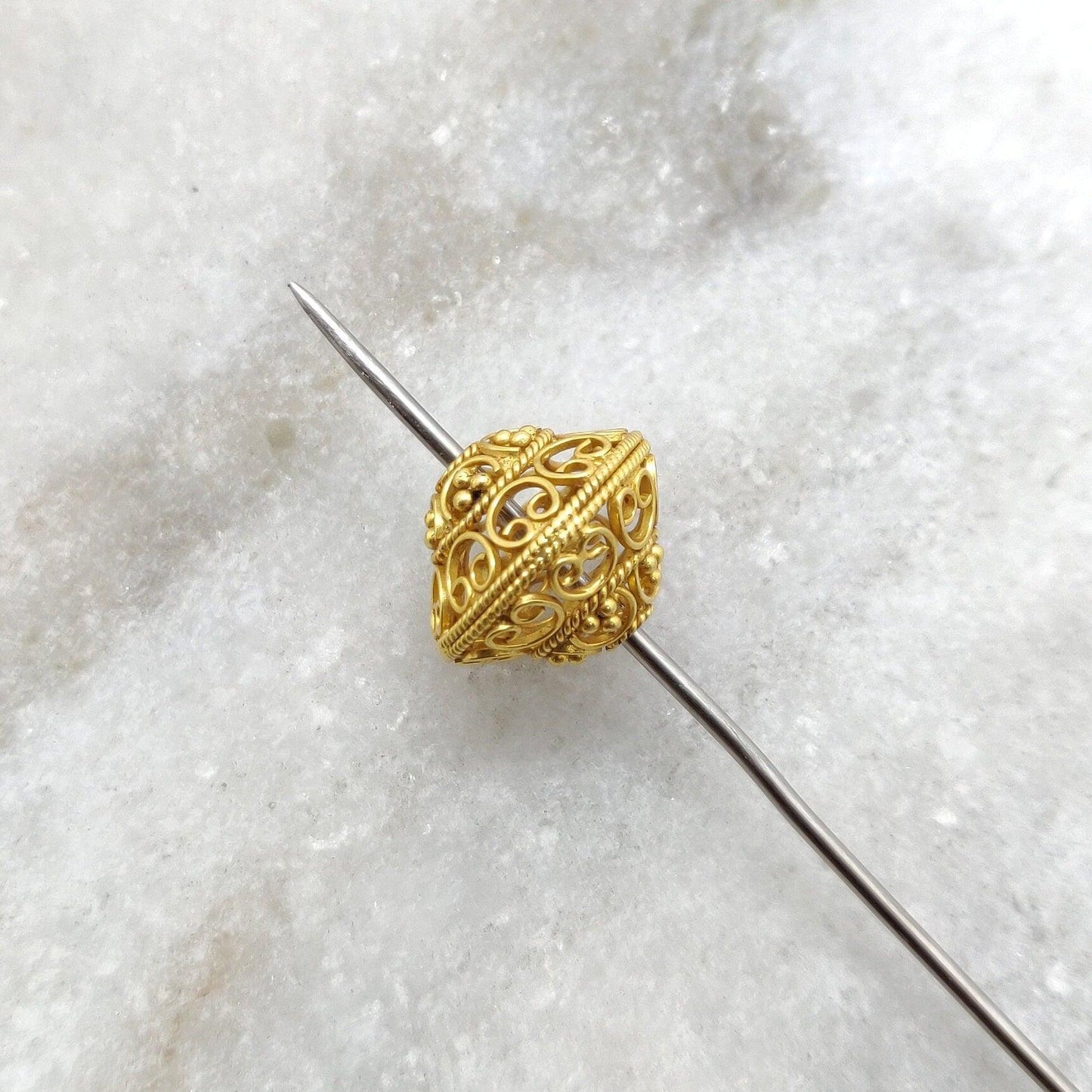 18KTT Gold Filigree Bicon Rondelle Spacer Beads 13mm