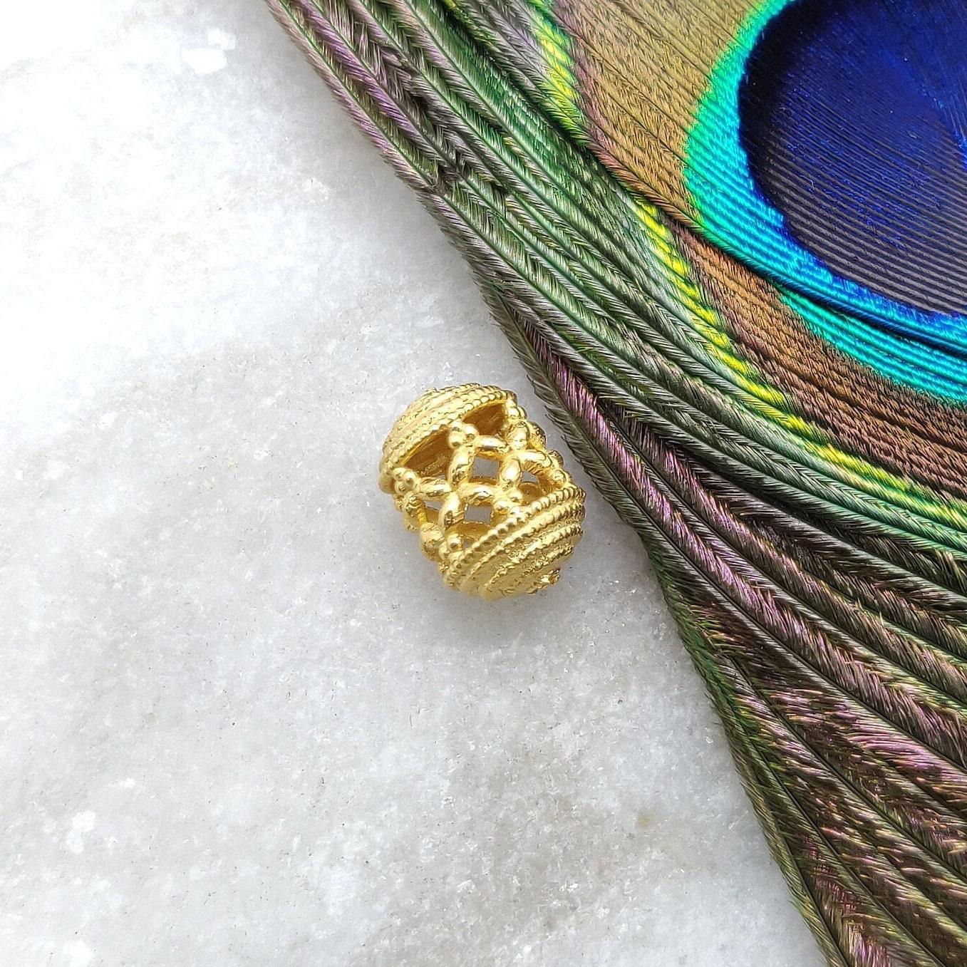 18KT Solid Yellow Gold Drum Gold Spacer Bead Components 11x8mm