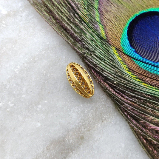 18 Karat Yellow Gold Antique Filigree Oval Gold Spacer Bead Components Finding 15mm