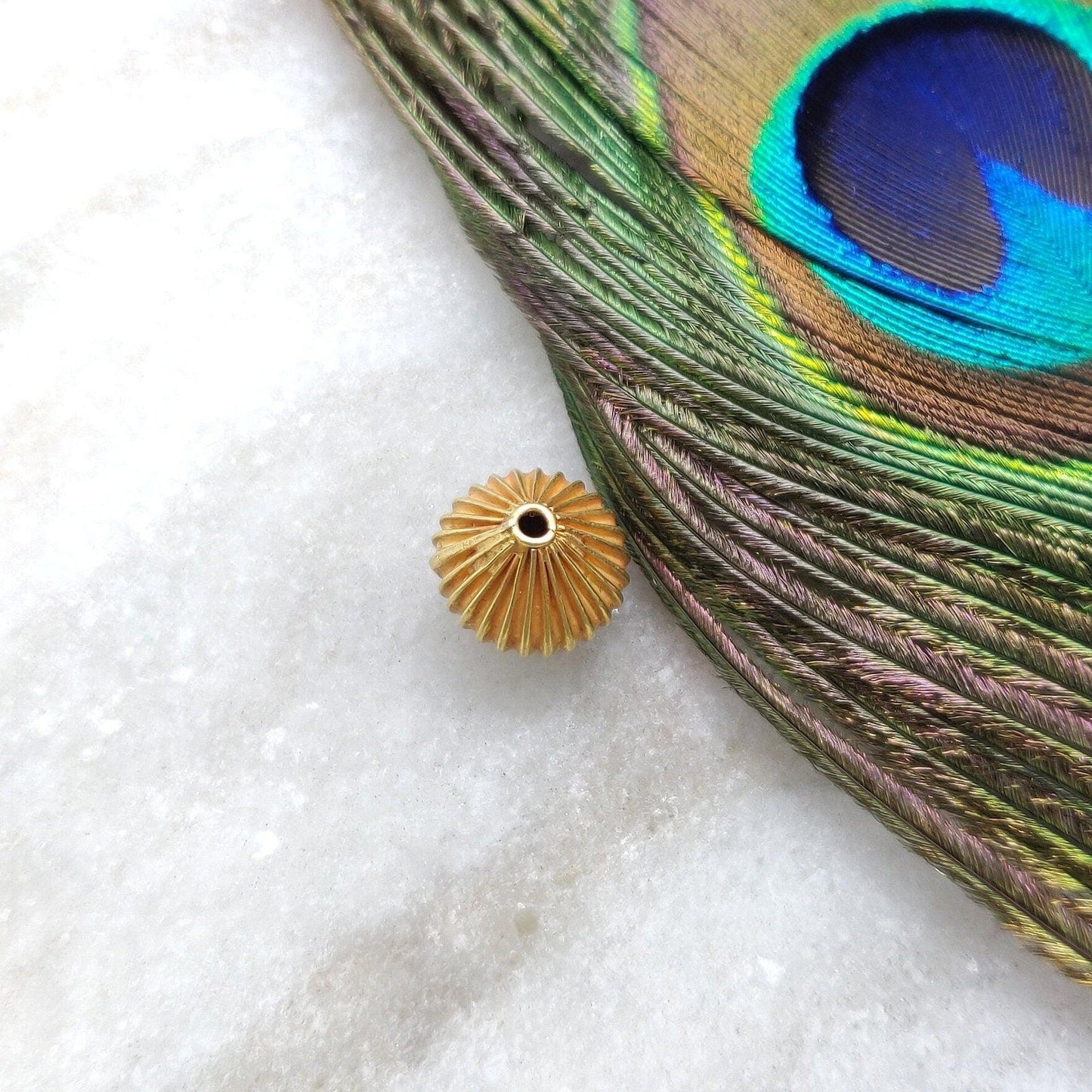 18KTT Gold Fluted Round Spacer Beads Finding - 13x12mm