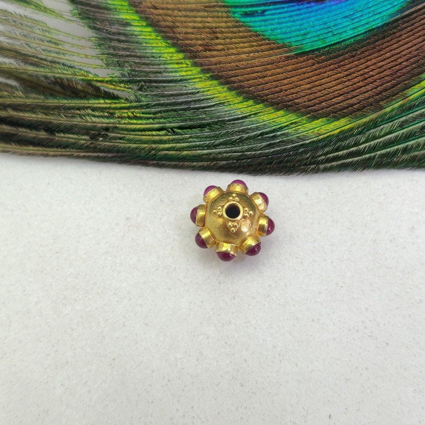 18 Carat Gold Ruby Round Flower Spacer Beads 8.4mm