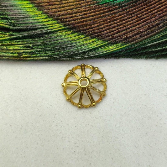 18K Yellow Gold-Plated Wheel Floral Bead Cap Findings Finding with Unique Wheel Motif