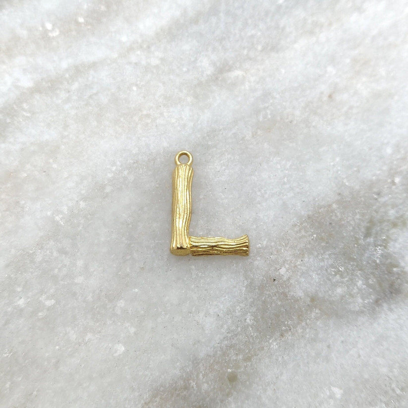 18k Solid Yellow Gold L Initial Letter Charm Pendant