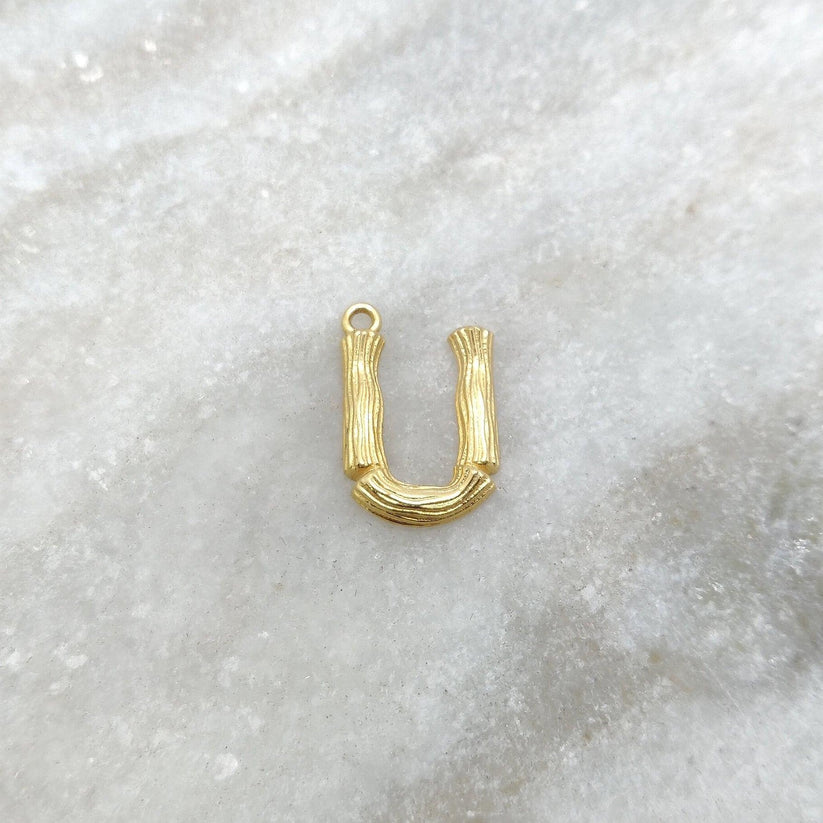 18k Solid Yellow Gold U initial Letter Charm Pendant