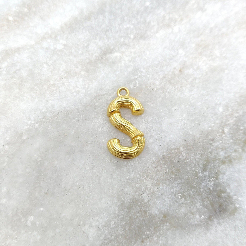 18k Solid Yellow Gold S Initial Letter Pendant