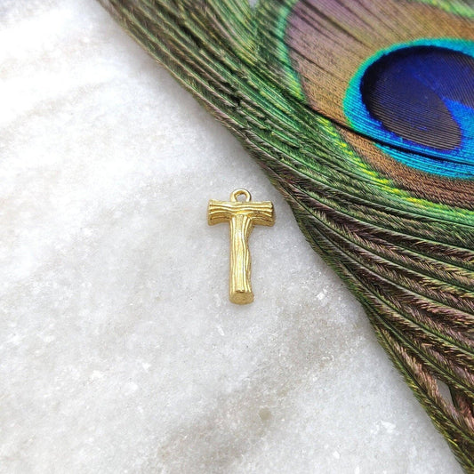 18k Solid Yellow Gold T Initial Letter Charm Pendant