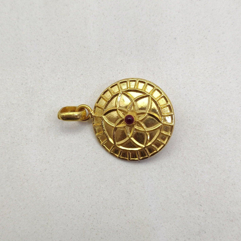 18k Solid Yellow Gold Ruby Fancy Pendant-20 mm