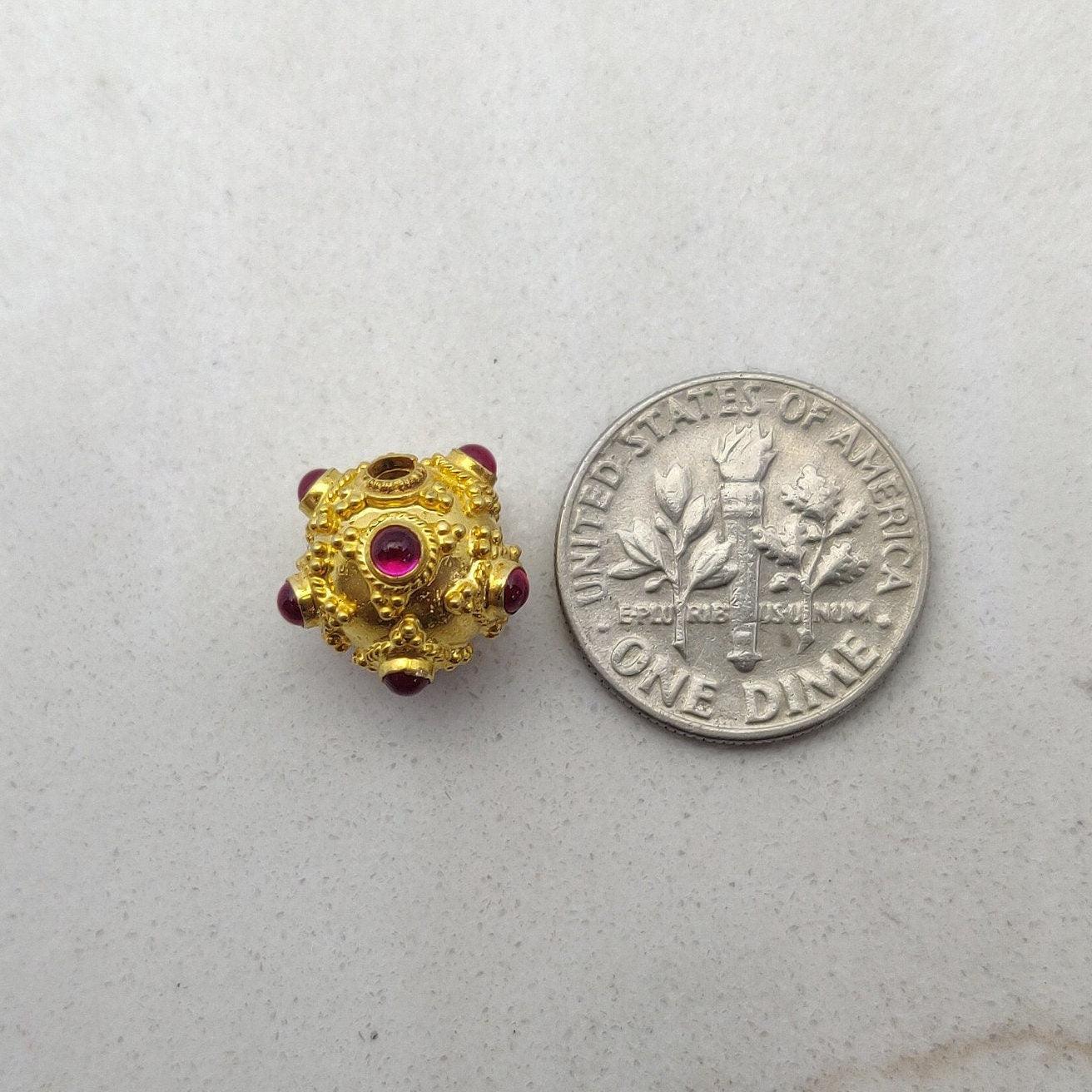 18 Carat Gold Ruby Vintage Ball Spacer Beads-11 mm