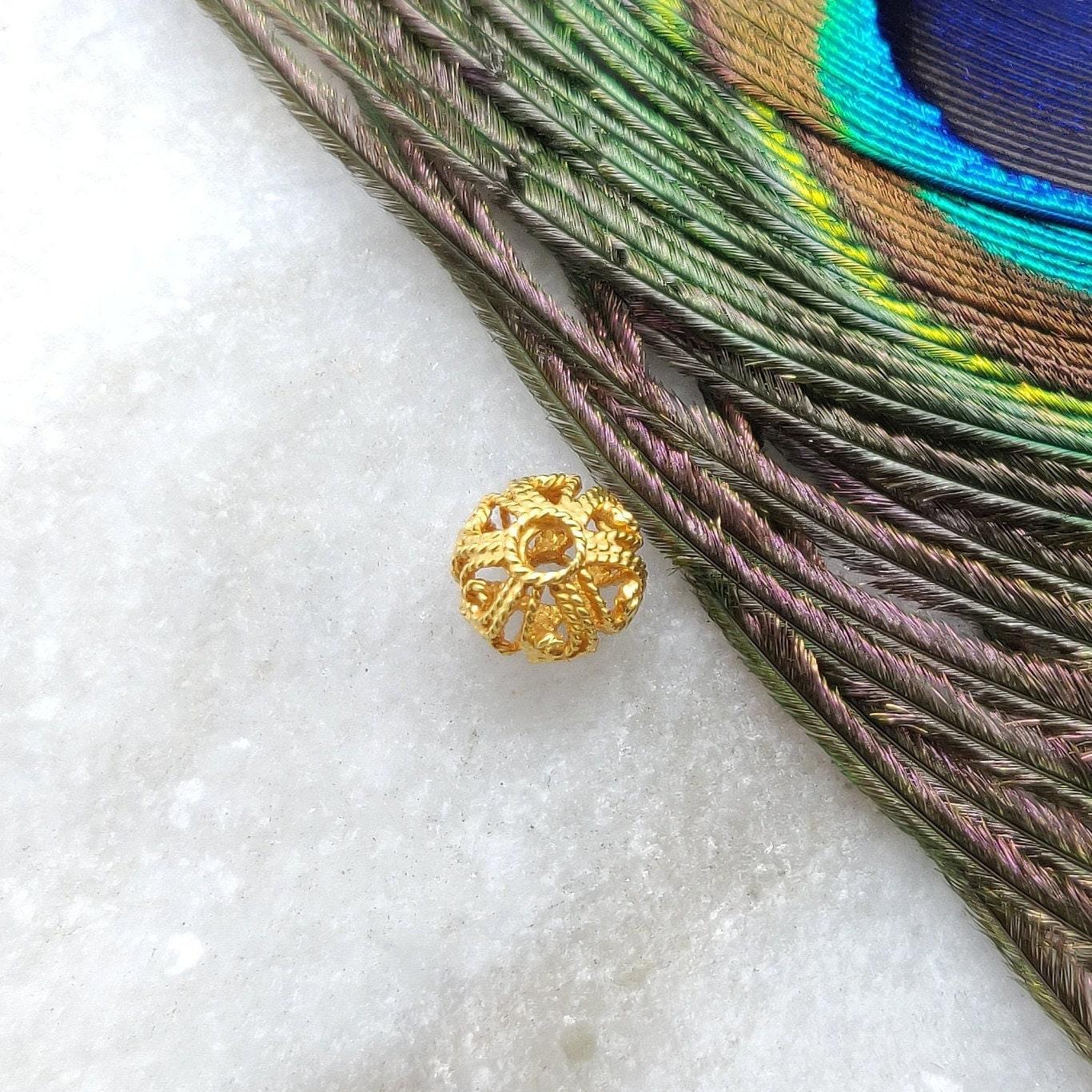 18 Karat Solid Yellow Gold Round Gold Spacer Bead Components 9x7mm