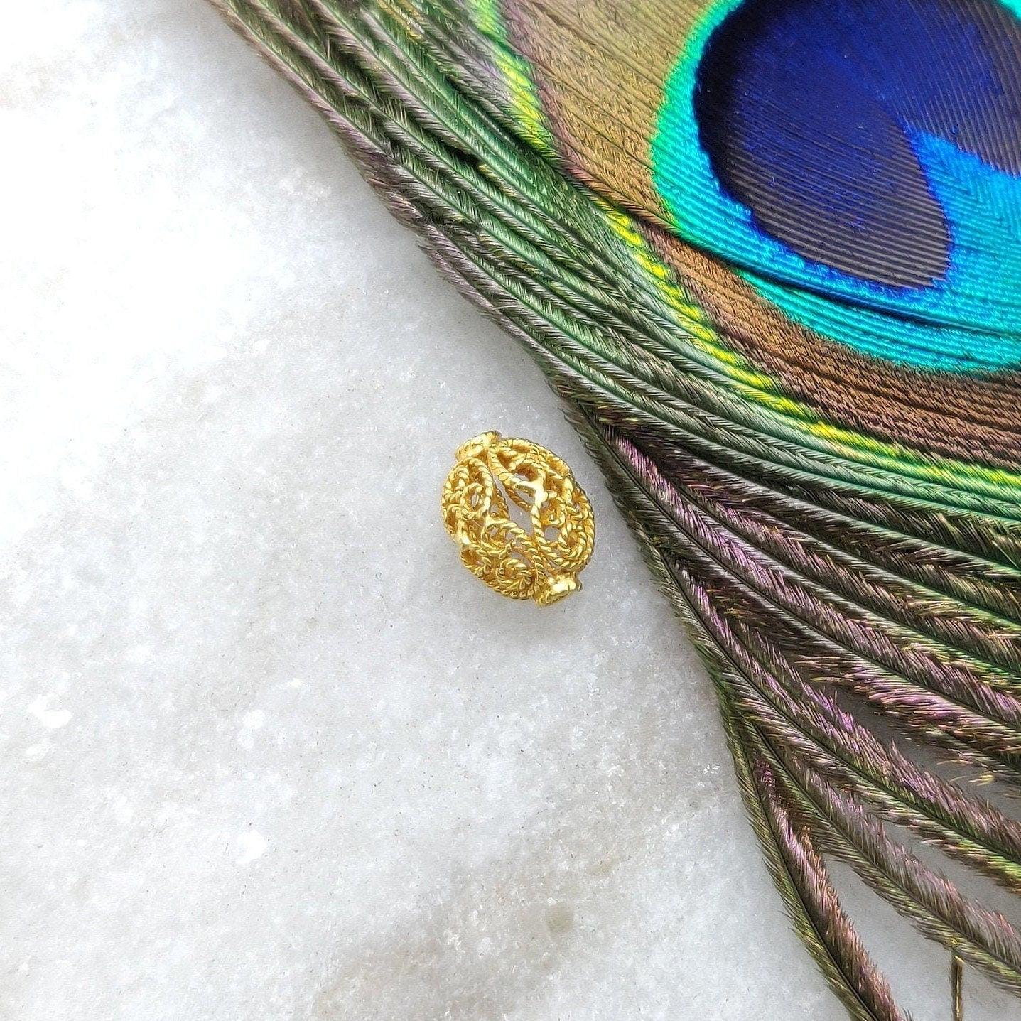 18 Carat Solid Yellow Gold Textured Oval Gold Spacer Bead Components 9.5x7mm