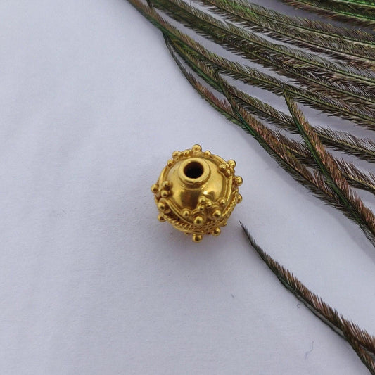 18 Karat Solid Yellow Gold Round Handcrafted Craft Beads 9mm