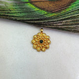 18k Solid Yellow Gold Emerald Flower Charm Pendant - Sar Gems