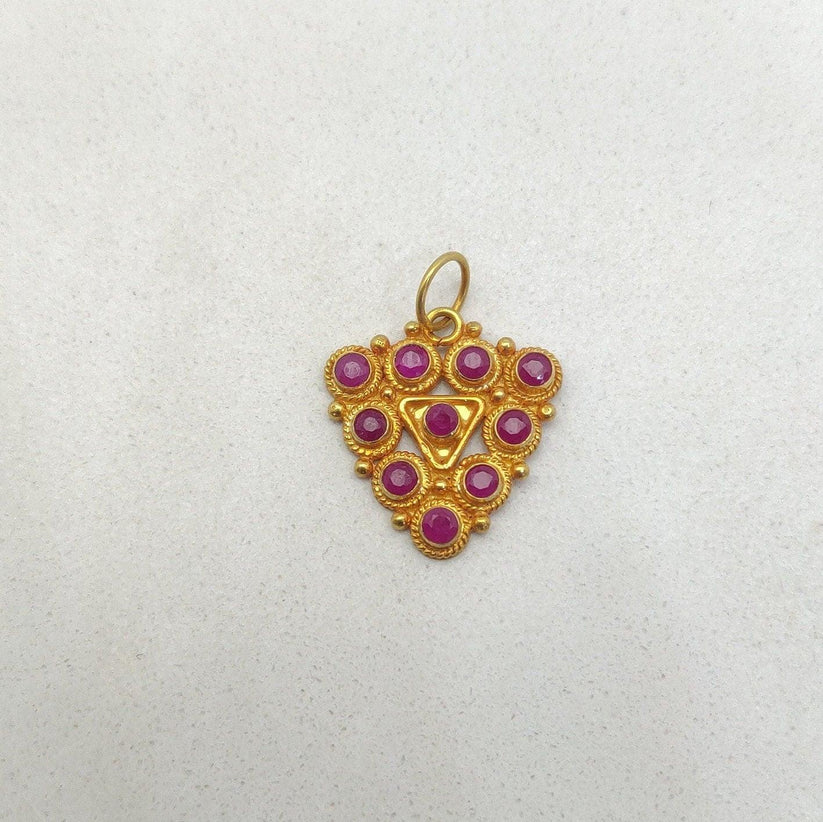 18K Solid Yellow Gold Stone Studded Triangle Pendant