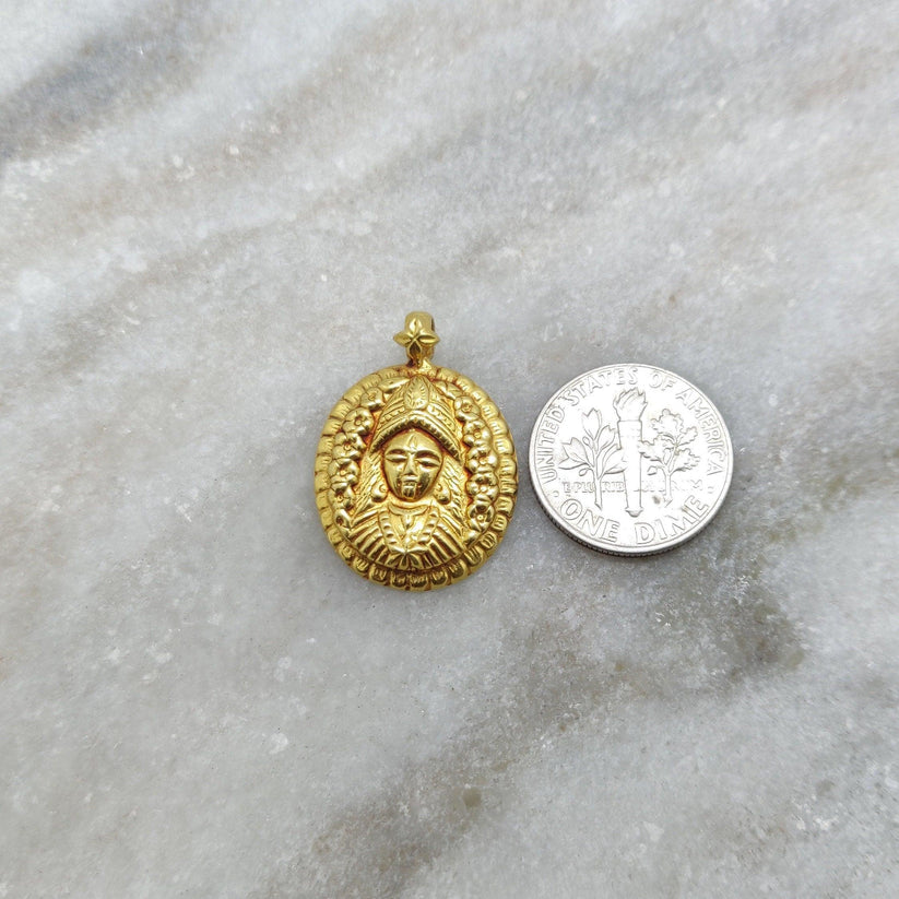 18k Solid Yellow Gold Indian Goddess Charm Pendant