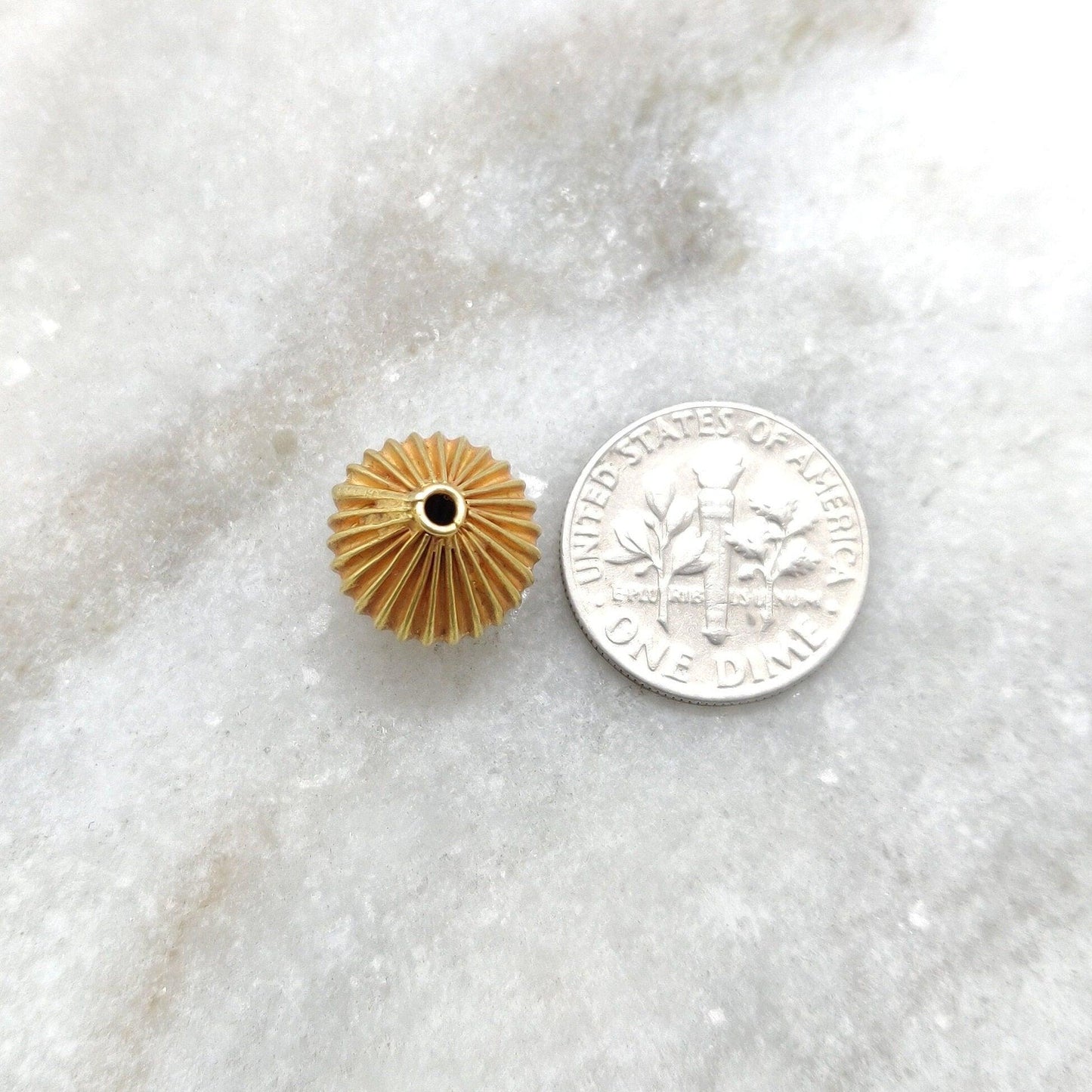 18KTT Gold Fluted Round Spacer Beads Finding - 13x12mm