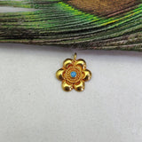 18k Solid Yellow Gold Turquoise Floral Charm Pendant-13 MM
