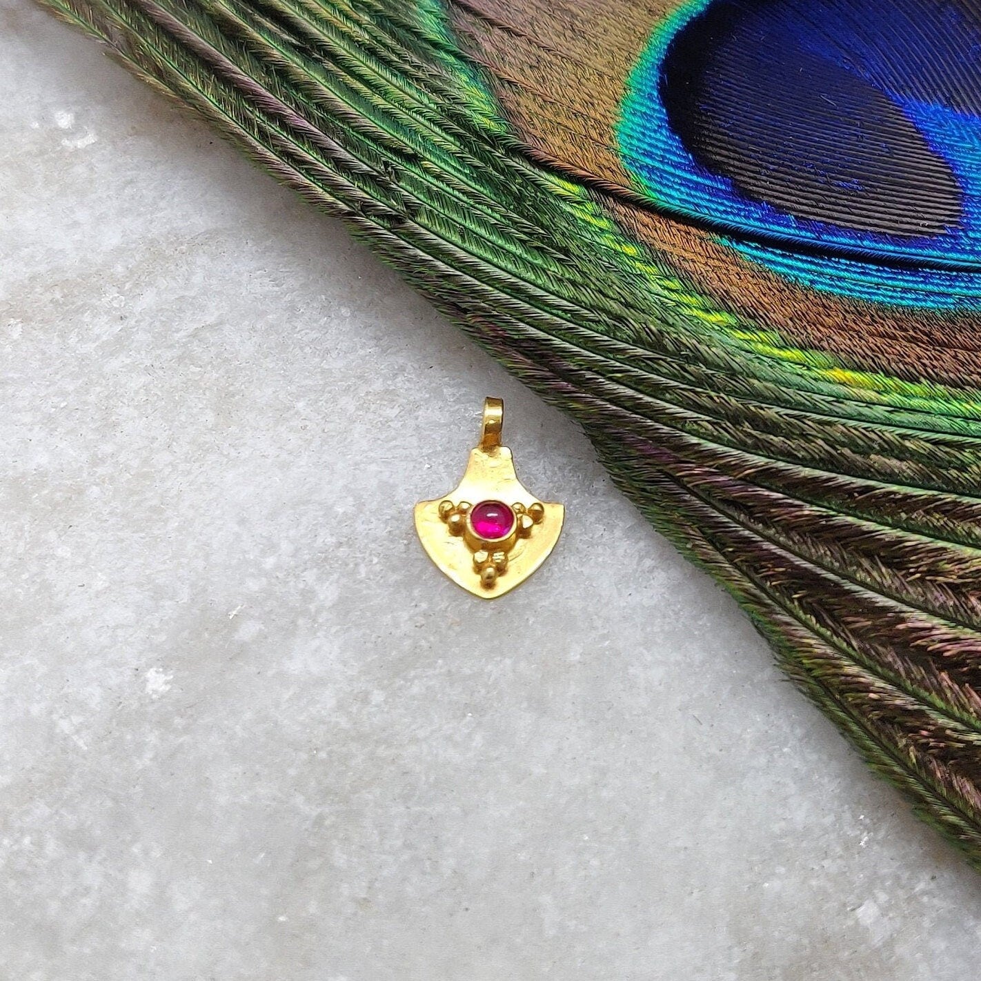 18k Yellow Gold Charm Ruby Pendant