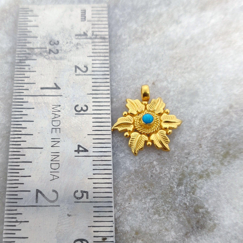 18k Solid Yellow Gold Floral Leaf Charm 15mm