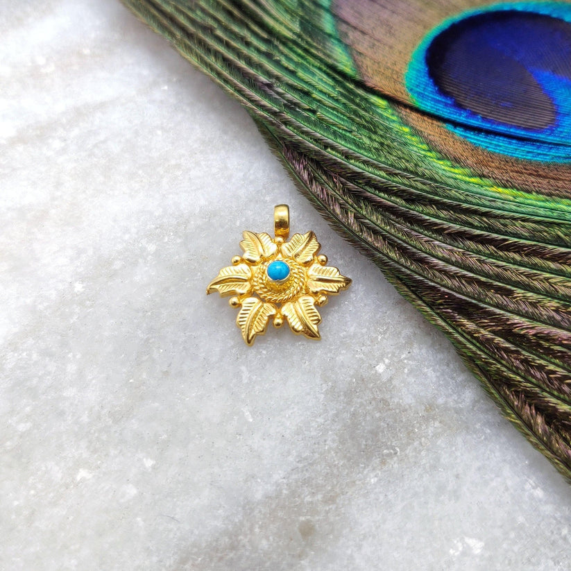 18k Solid Yellow Gold Floral Leaf Charm 15mm