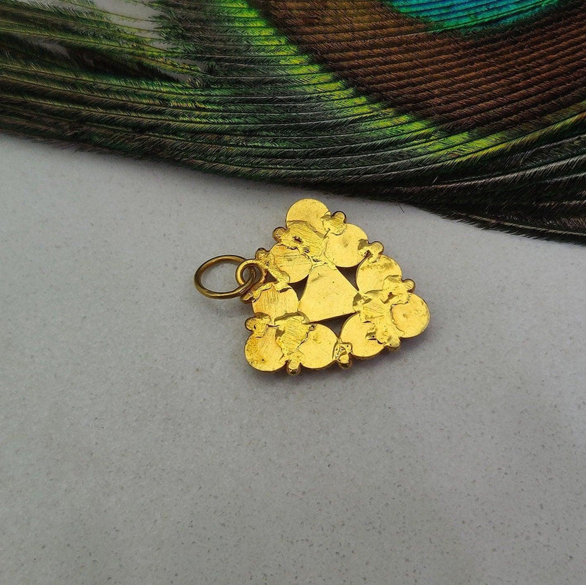 18K Solid Yellow Gold Stone Studded Triangle Pendant