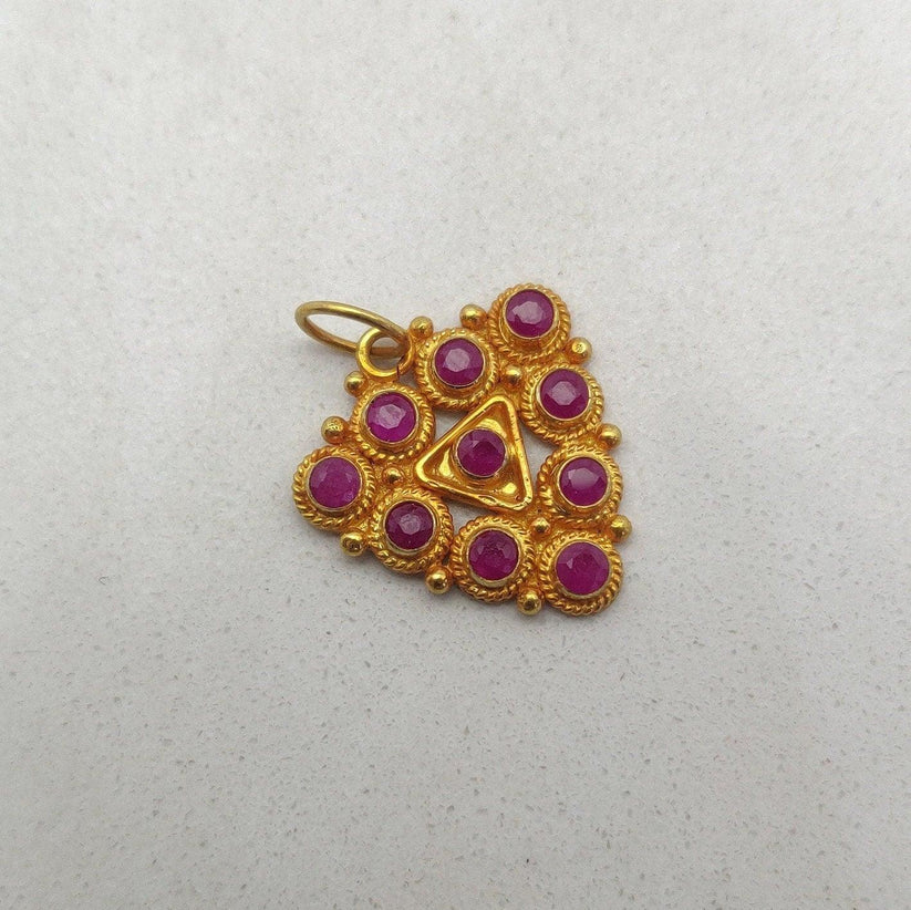 18K Solid Yellow Gold Stone Studded Triangle Pendant