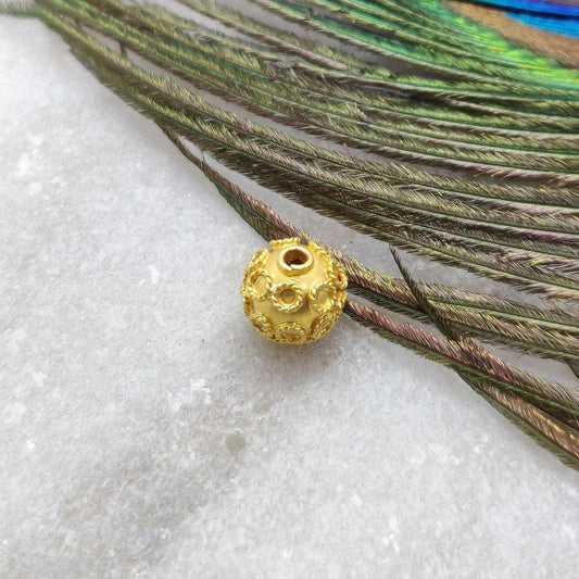 18KT Gold Engraved Round Ball Gold Spacer Bead Components 8mm