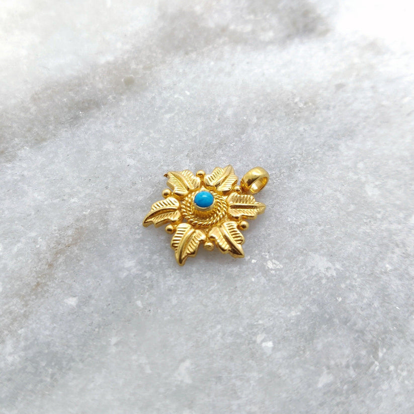 18k Solid Yellow Gold Floral Leaf Charm 15mm