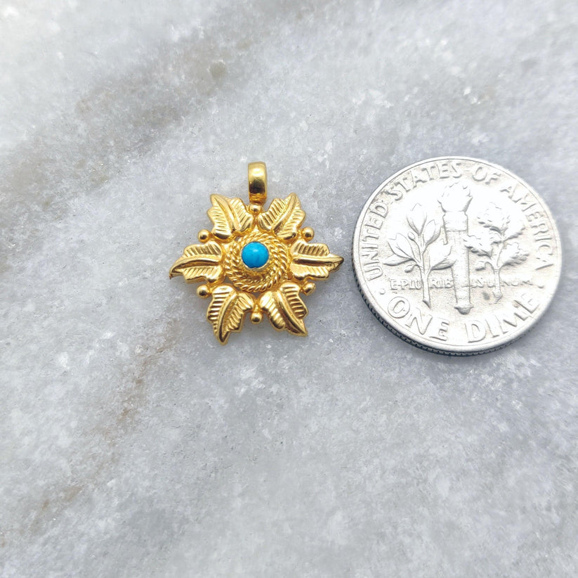 18k Solid Yellow Gold Floral Leaf Charm 15mm