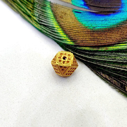 18 Karat Yellow Gold Unique Textured Design Gold Spacer Bead Components 9mm