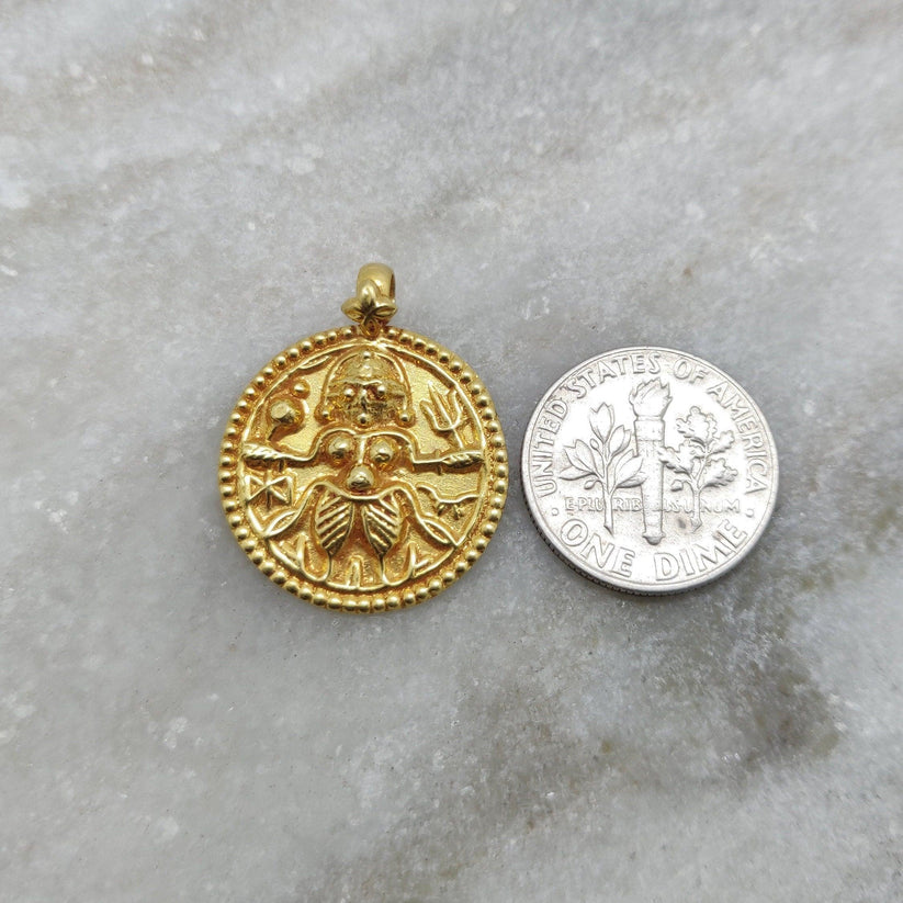 18K Yellow Gold Durga Pendant DIY Religious Jewelry