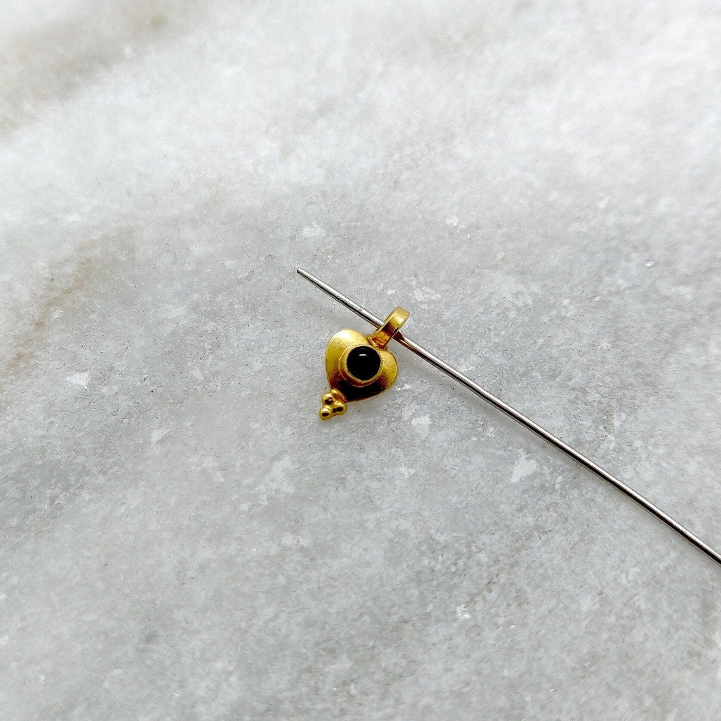 18K Solid Yellow Gold Heart Charm Pendant with Stone Studded 9mm - Sar Gems