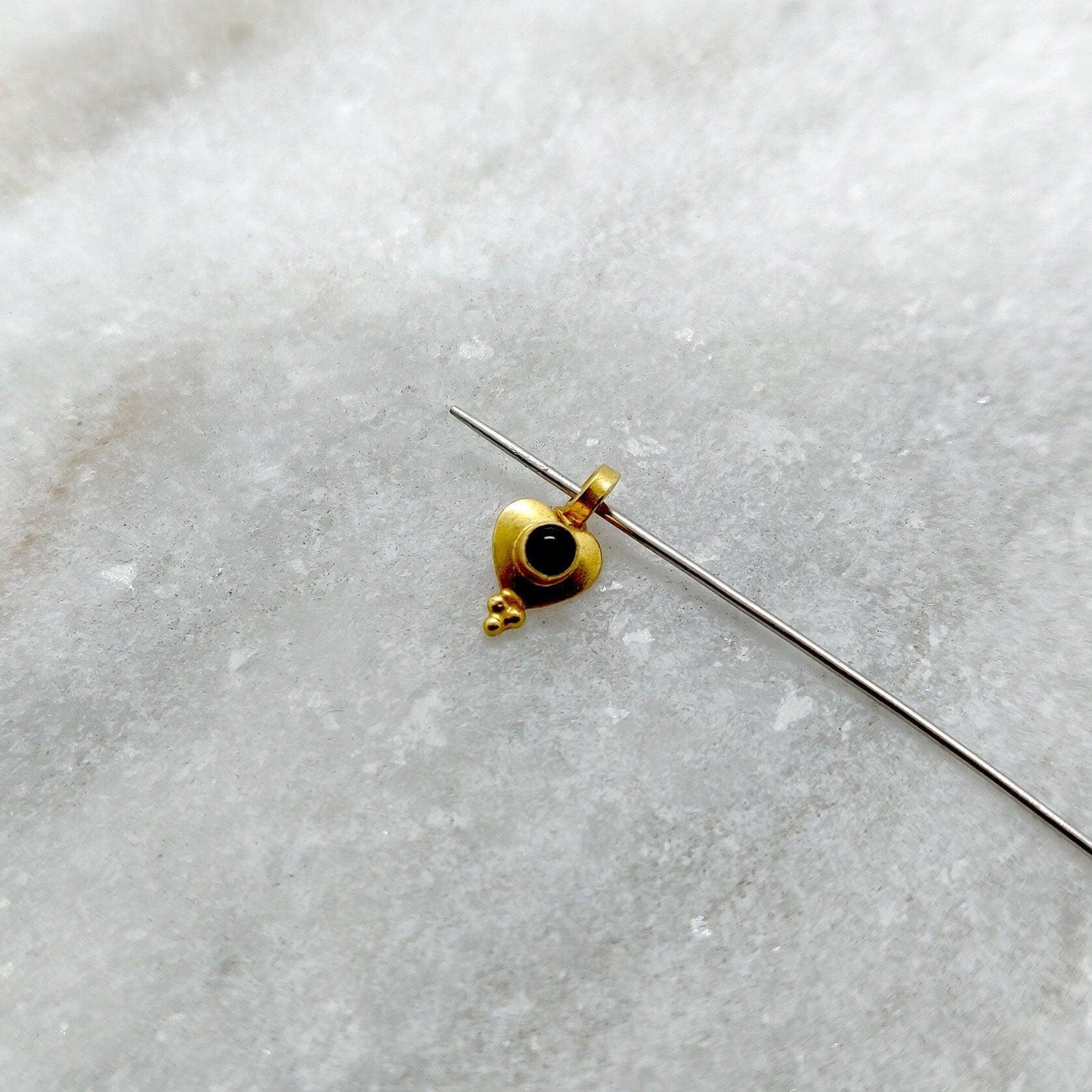 18K Solid Yellow Gold Heart Charm Pendant with Stone Studded 9mm - Sar Gems