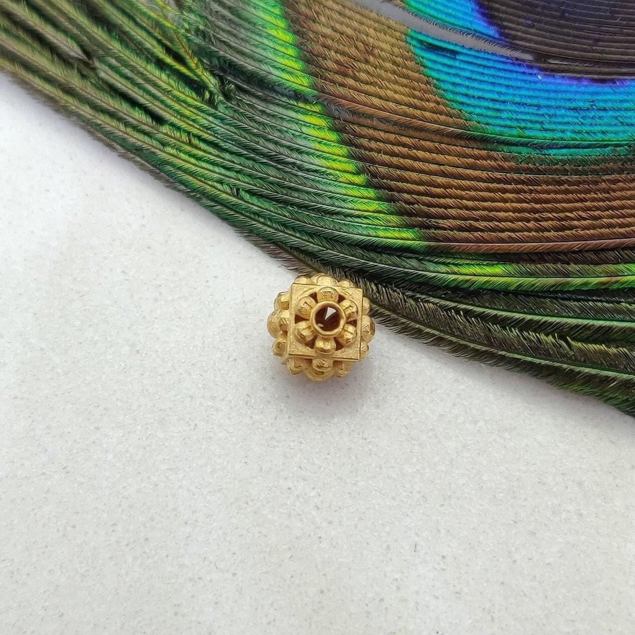 18K Solid Yellow Gold Antique Carved Beads Finding 8mm