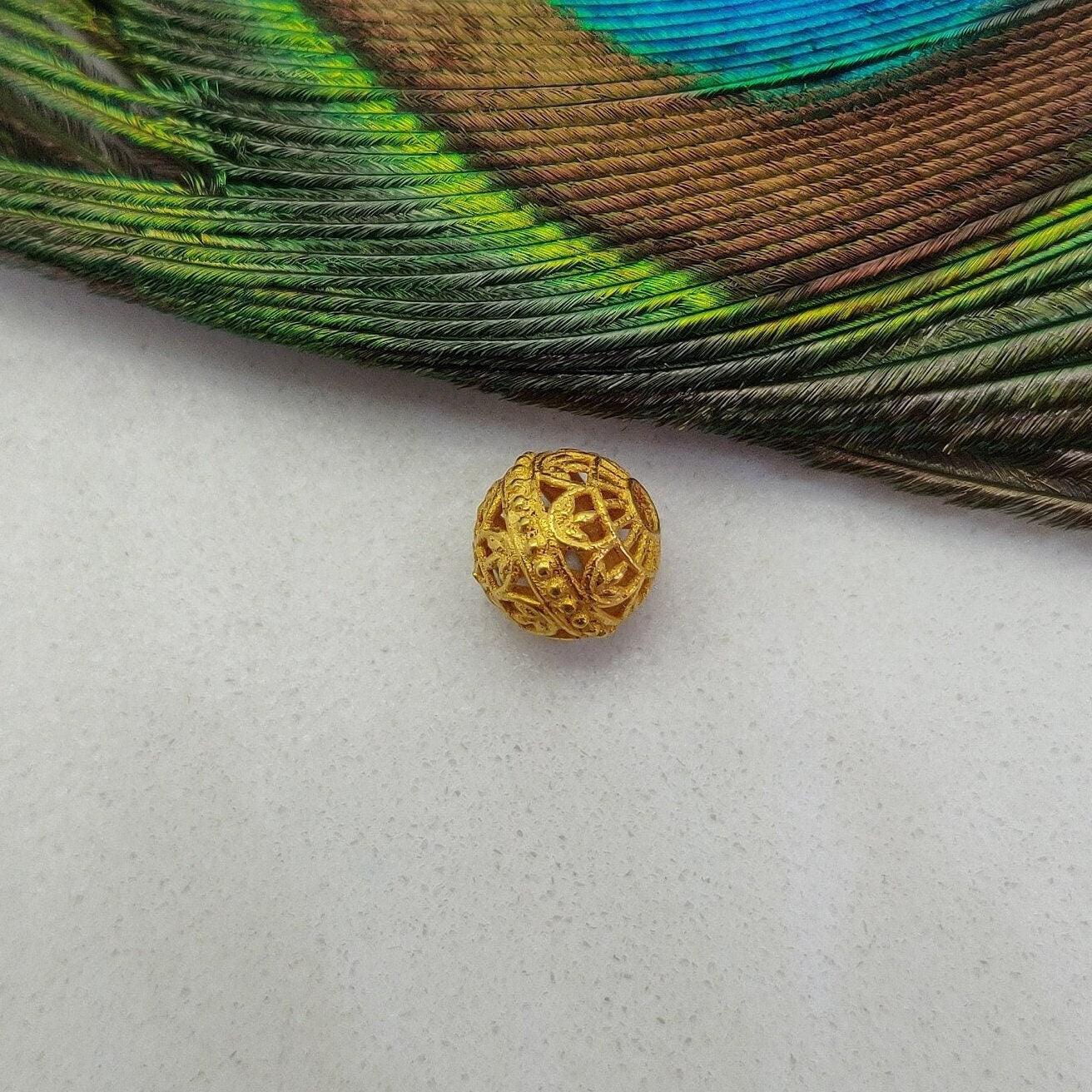 18KT Solid Yellow Gold Ball Gold Spacer Bead Components 9x8mm Antique Design