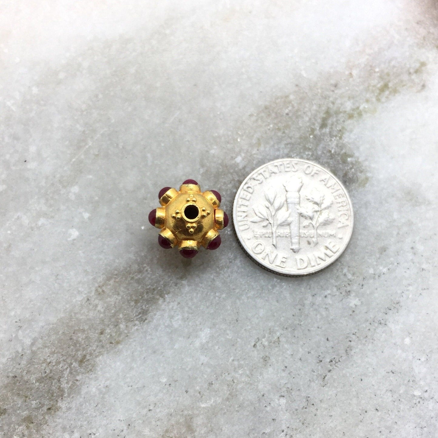 18K Gold Ruby Floral Spacer Beads 11x8mm