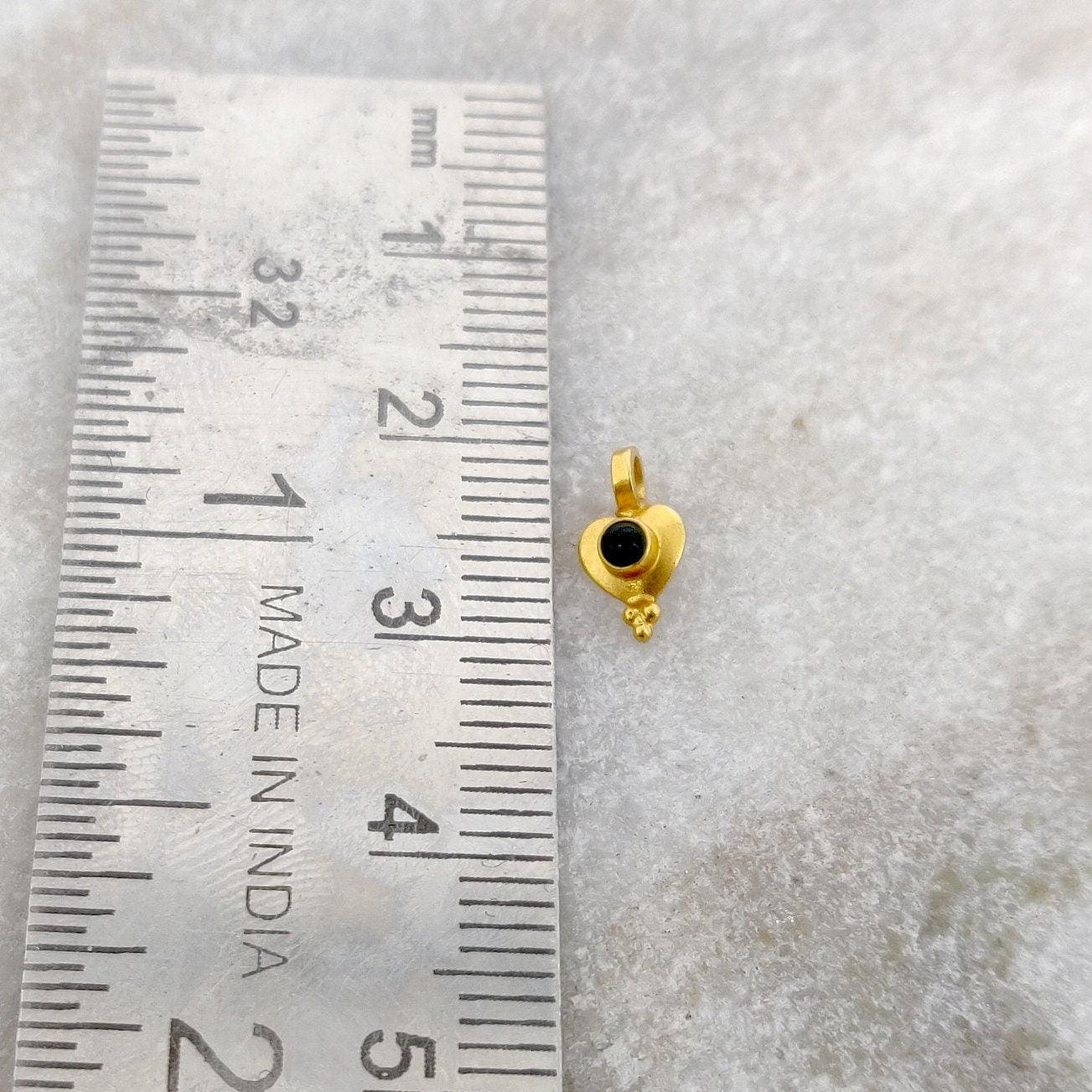 18K Solid Yellow Gold Heart Charm Pendant with Stone Studded 9mm - Sar Gems