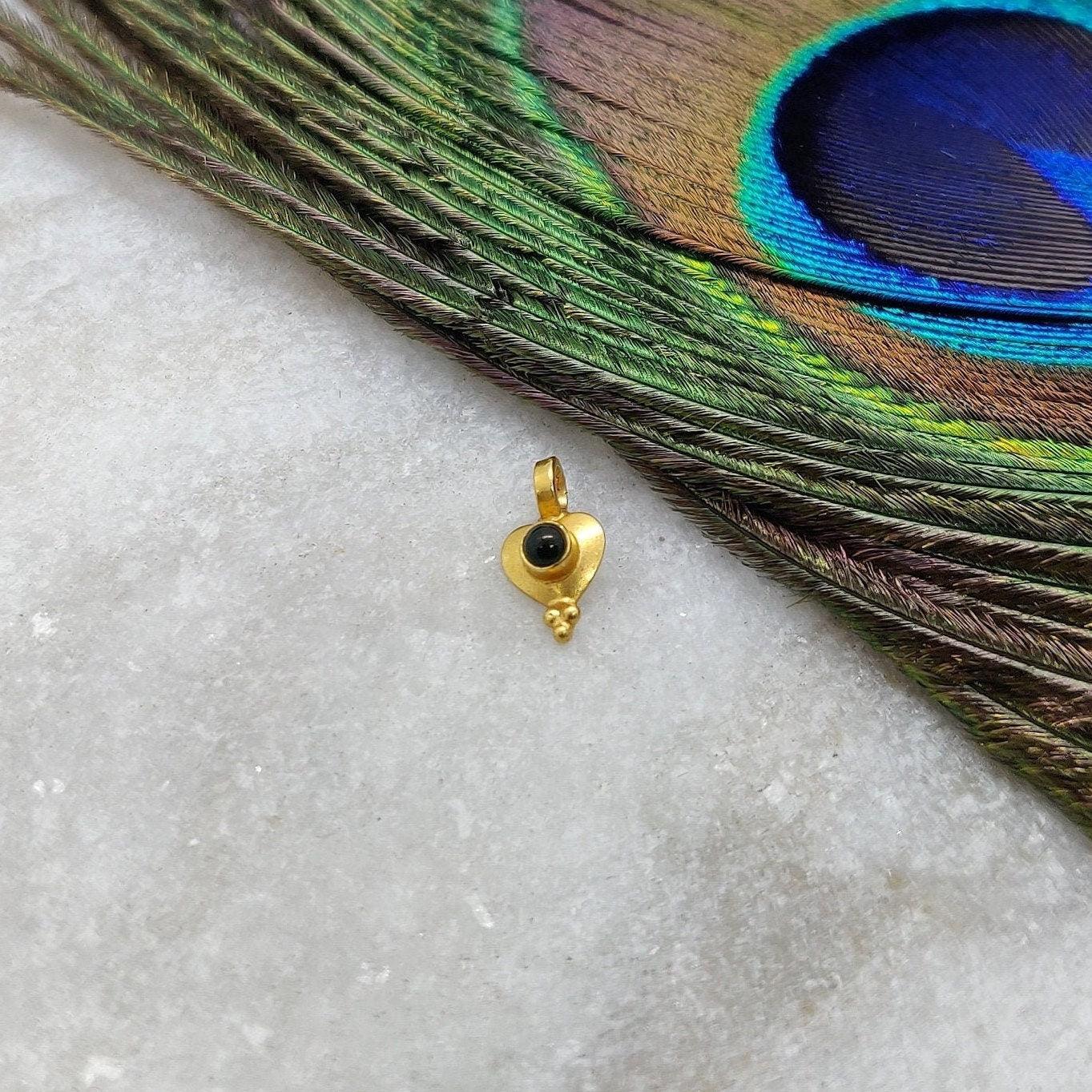 18K Solid Yellow Gold Heart Charm Pendant with Stone Studded 9mm - Sar Gems