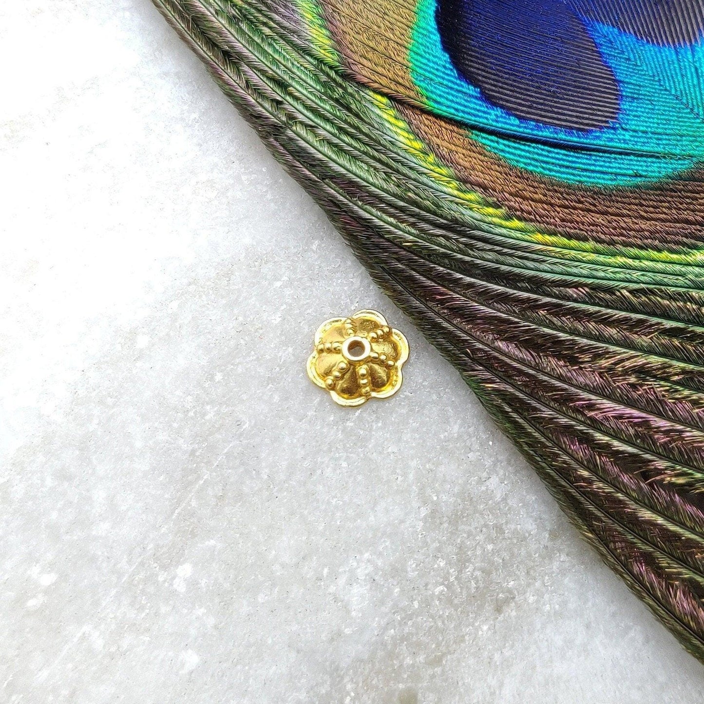 18 Karat Yellow Gold-Plated Charm Spacer Bead Cap Findings 3x8mm