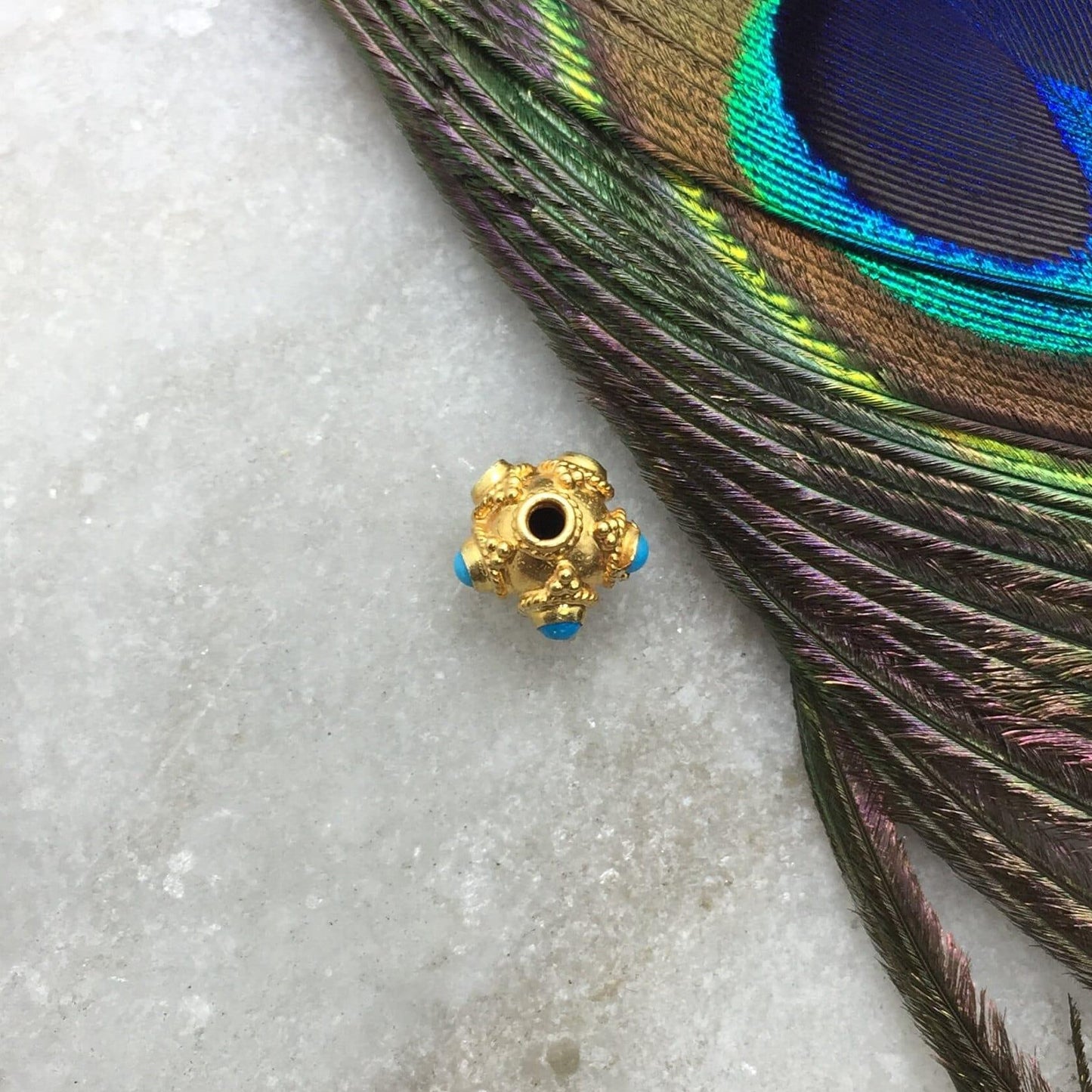 18KTT Gold Turquoise Round Spacer Beads 7x5mm