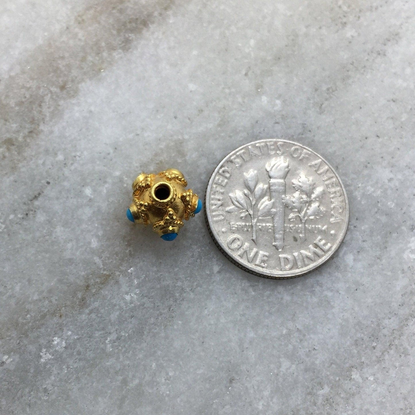 18KTT Gold Turquoise Round Spacer Beads 7x5mm