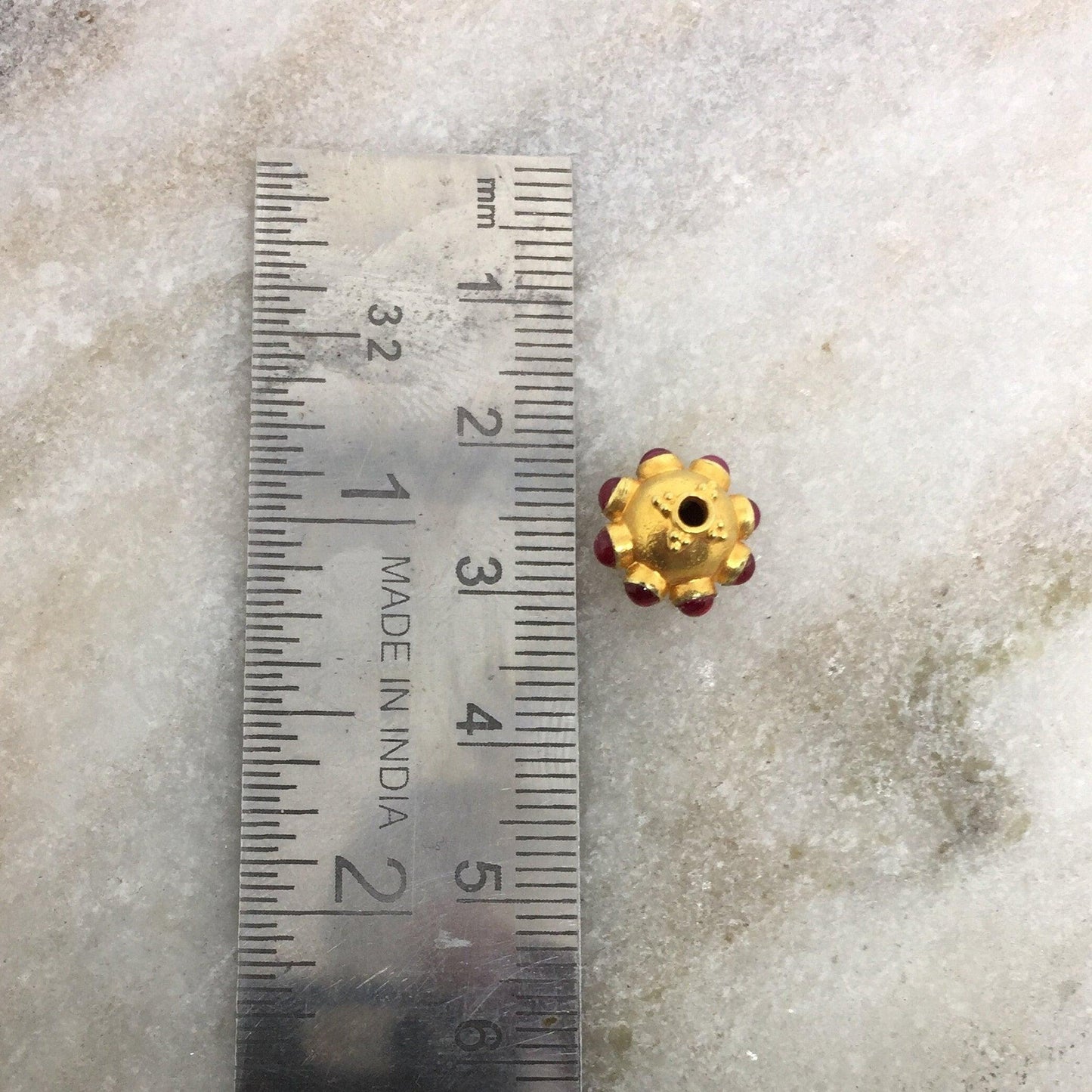 18K Gold Ruby Floral Spacer Beads 11x8mm