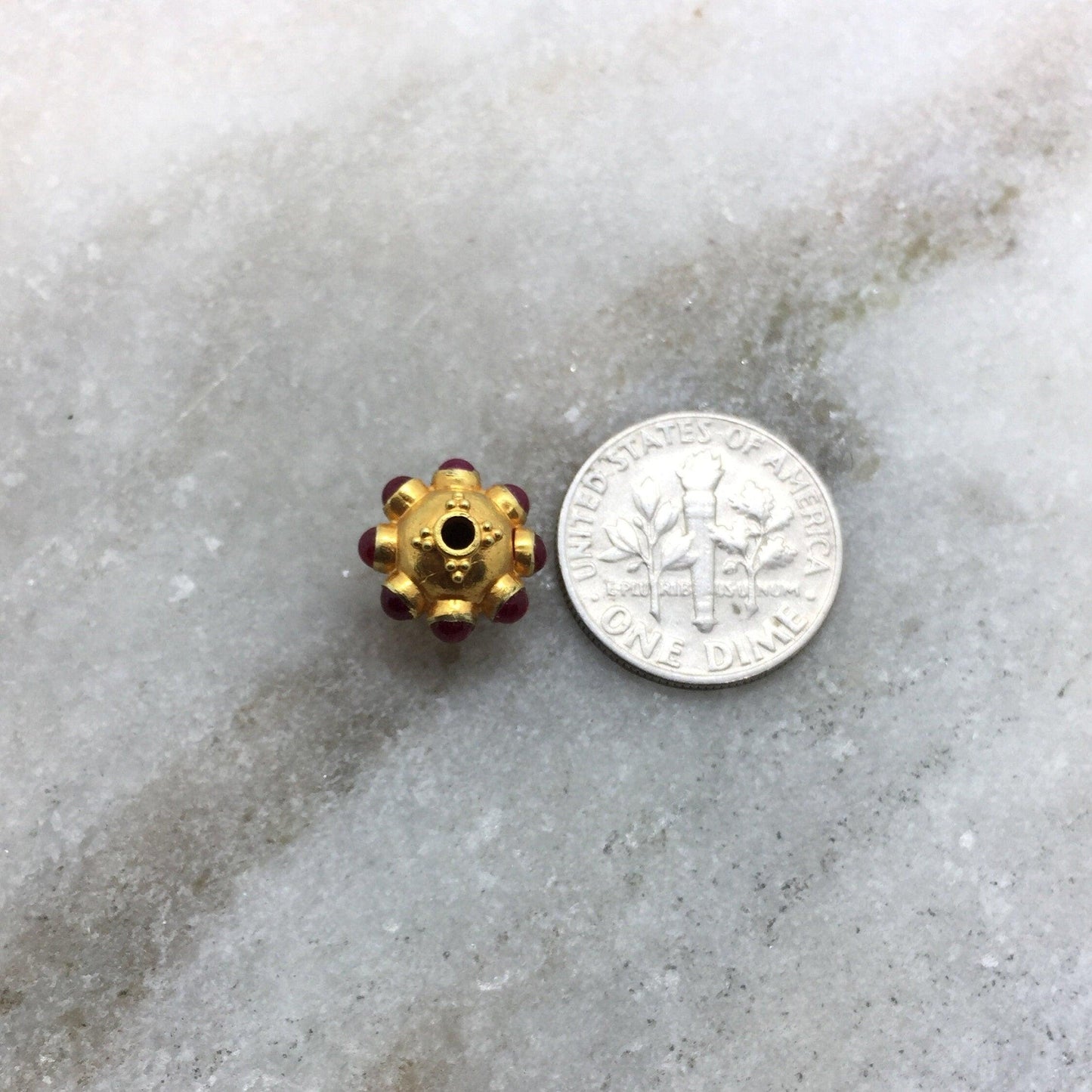 18K Gold Ruby Floral Spacer Beads 11x8mm