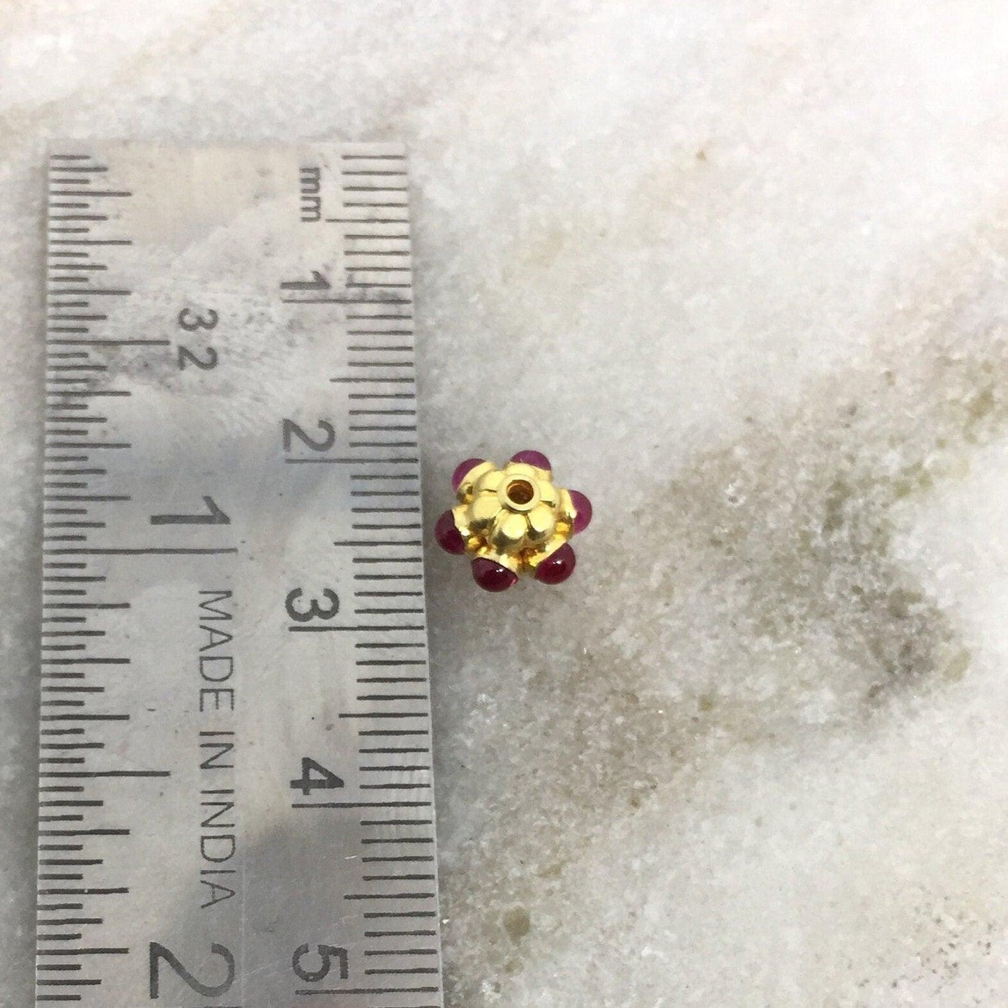 18 Karat Gold Ruby Flower Spacer Beads 8x7mm