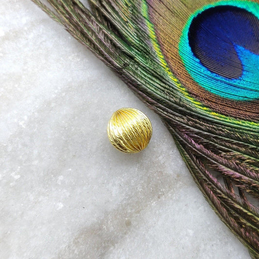 18K Solid Yellow Gold Fluted Ball Gold Spacer Bead 11x10.5mm