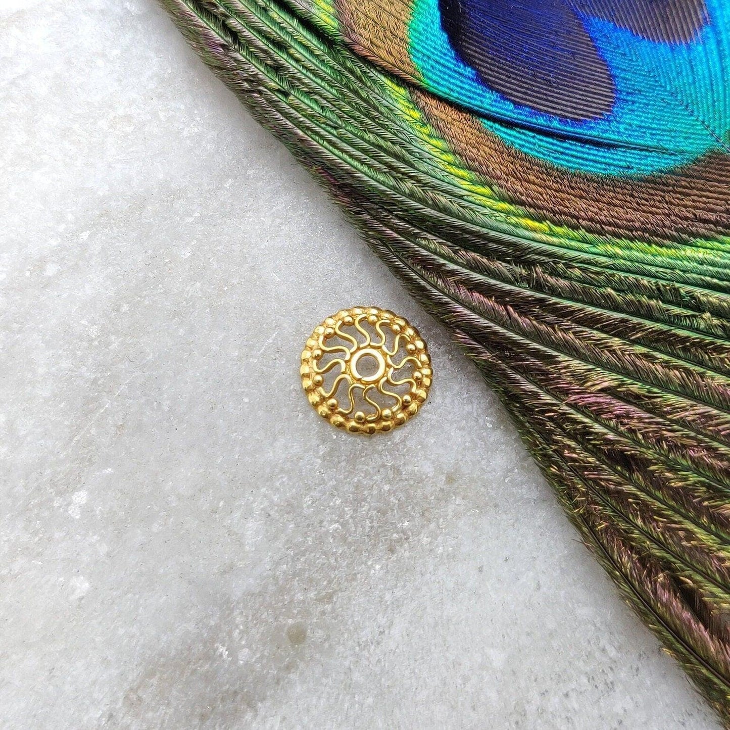 18KT Gold Wheel Spacer Bead Cap For Jewelry with Unique Wheel Motif