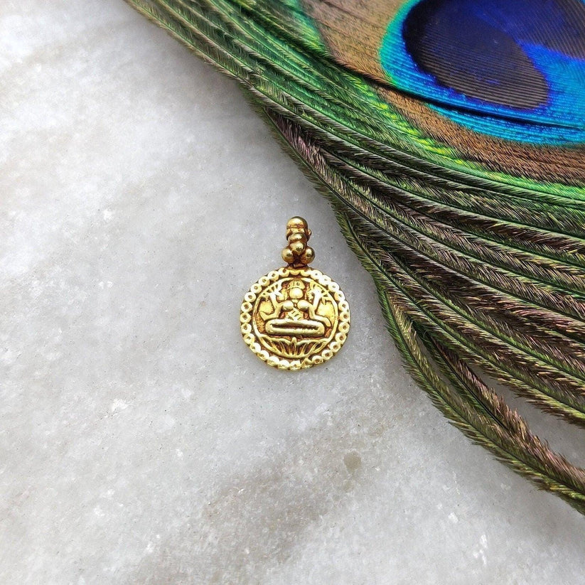 18k Solid Yellow Gold Indian Goddess Charm Pendant