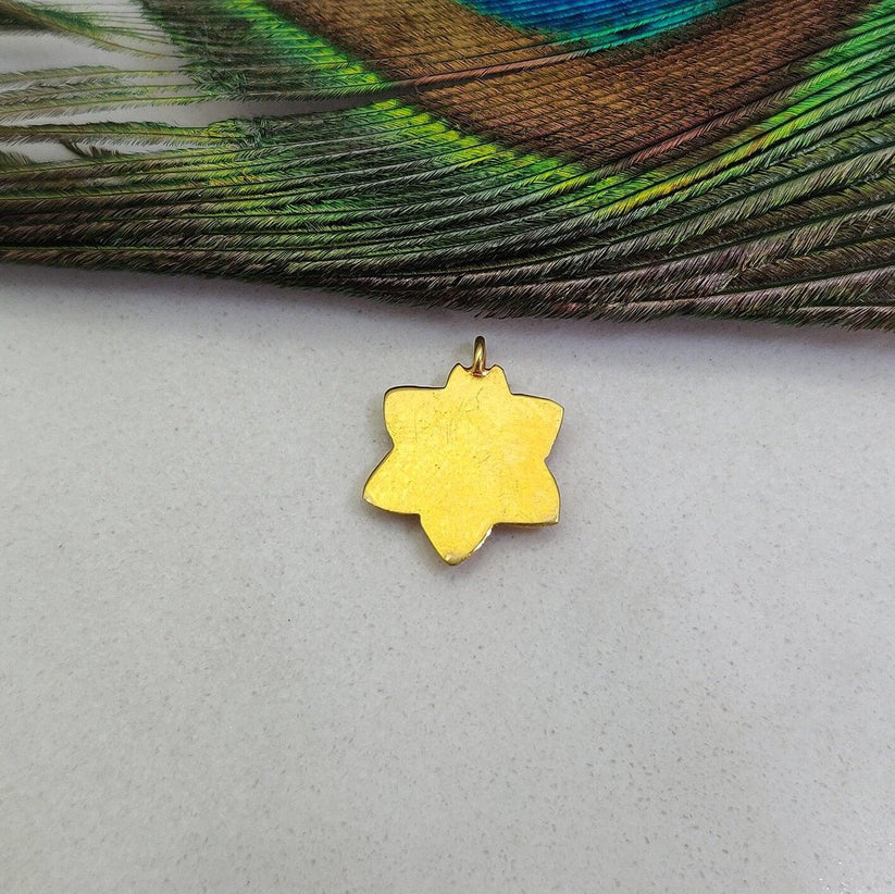 18k Solid Yellow Gold Emerald Floral Pendant-15mm