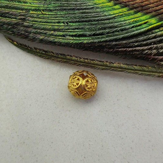 18K Solid Yellow Gold Carved Spacer Ball Beads 6mm