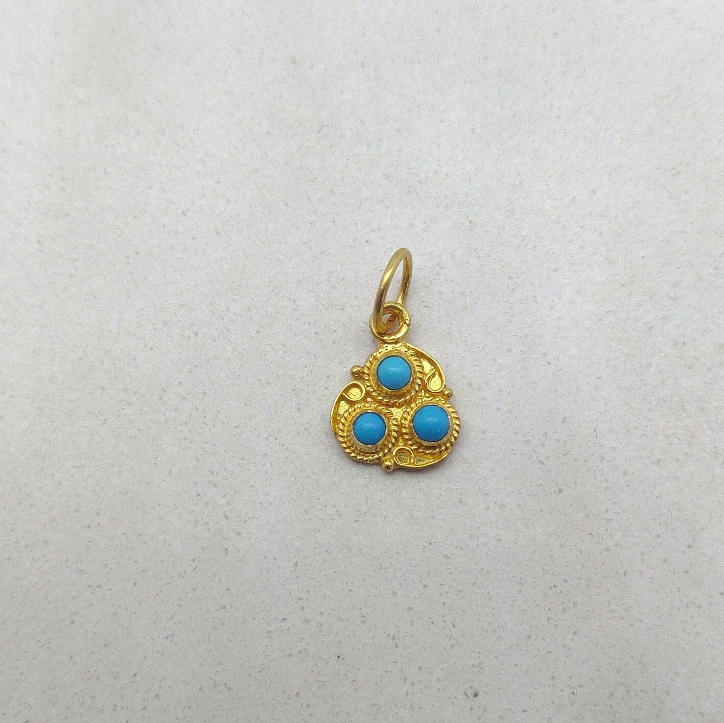 18k Solid Yellow Gold Charm Pendant with Stone 10mm - Sar Gems
